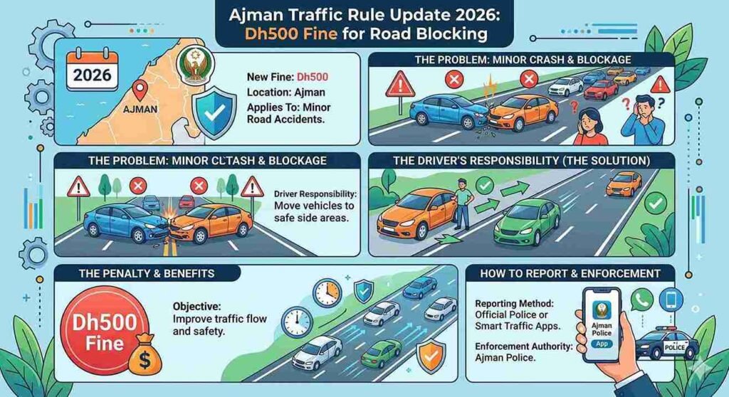 Ajman Traffic Rule Update 2026 Dh500 Penalty for Blocking Roads After Minor Crashes
